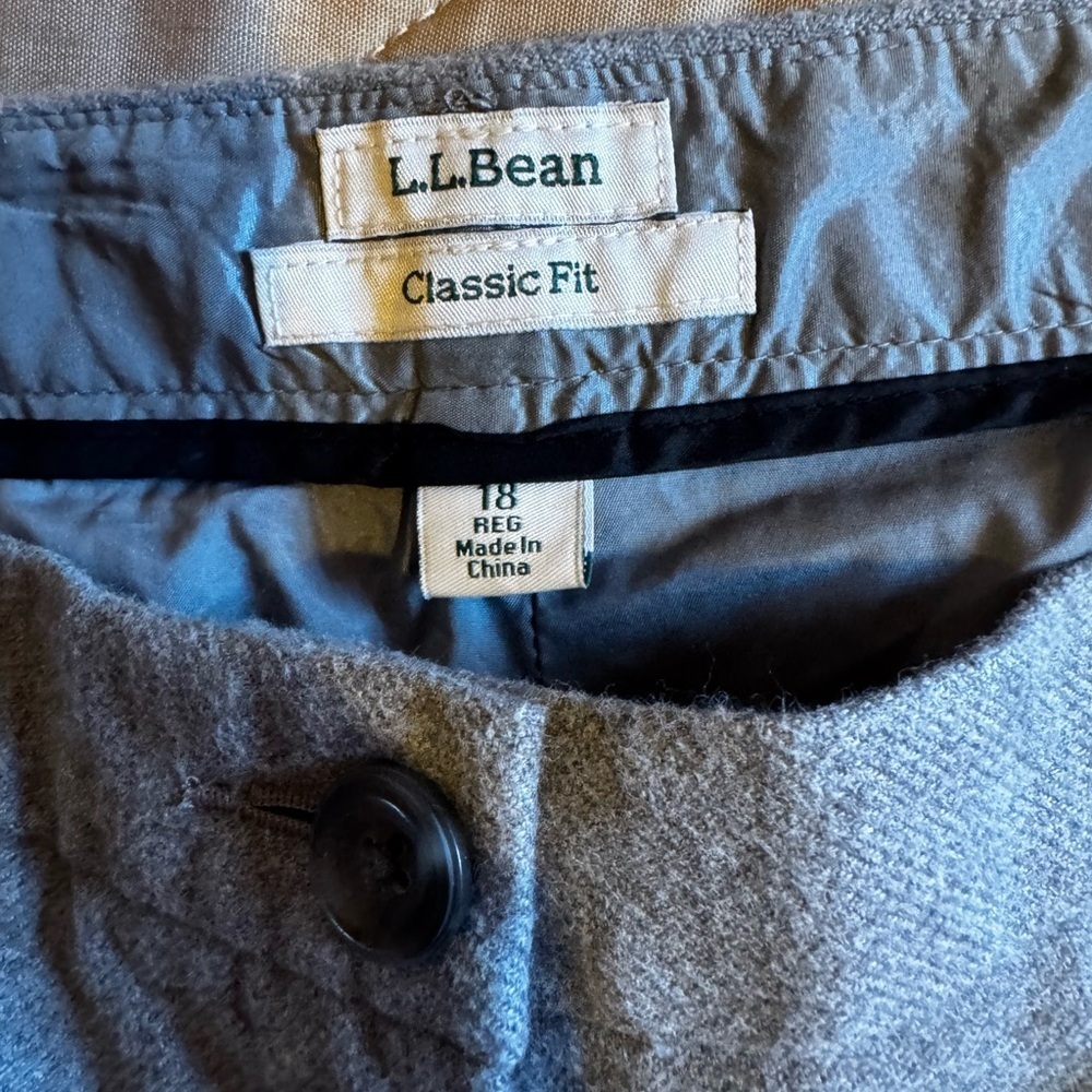 LL Bean Pants Classic Fit Cotton Tweed Flat Front Gray Straight Leg Women’s 18 - Picture 2 of 16